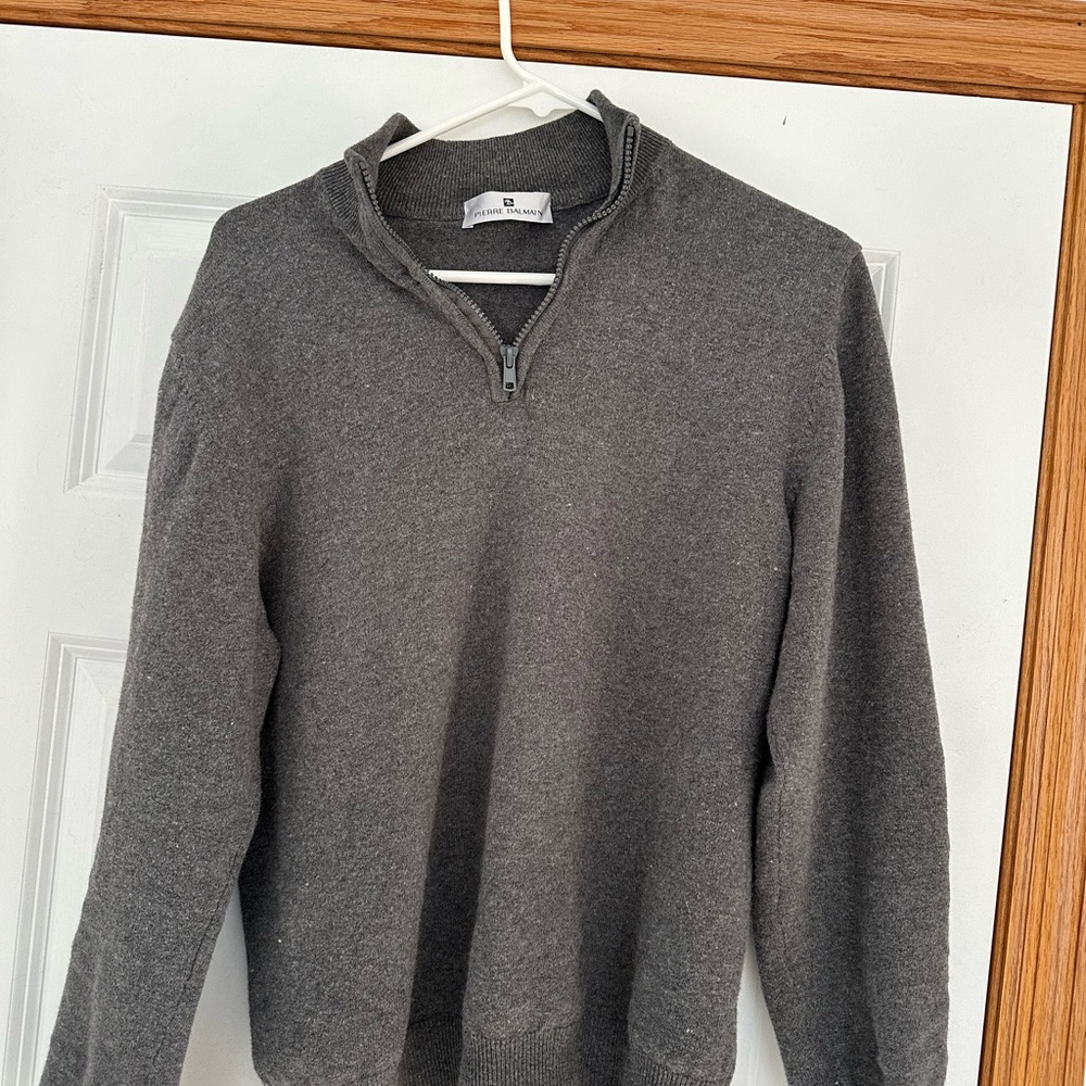 Pierre Balmain Men's Gray Wool Cashmere 1/3 Zip Pullover Sweater Size M
